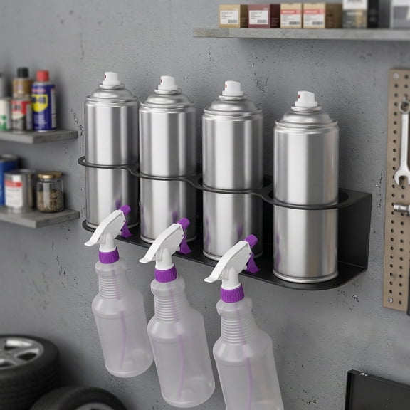 Atopoler 4 Spray Bottle Holder,Rustproof Carbon Steel Wall Mount Storage Organizer for Multipurpose at Garage Home and Workplace