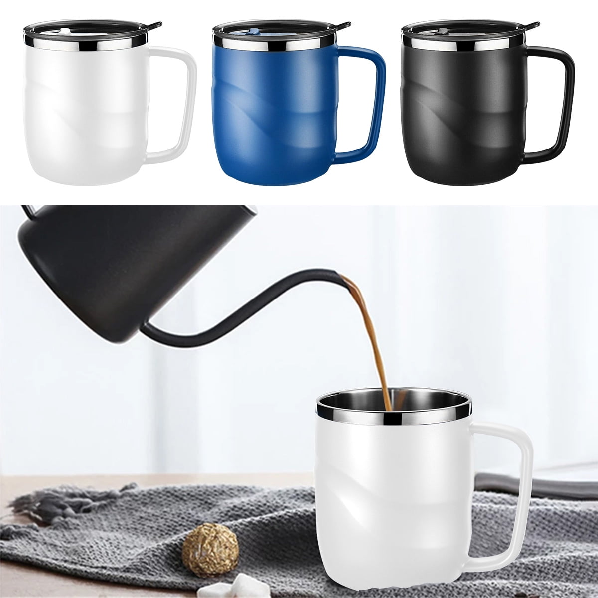 Taishuo Retro Metal Coffee Cup Portable Stainless Steel Creative Handle  Insulated Mug With Ice Stopper, Car Cup 400ml/500ml