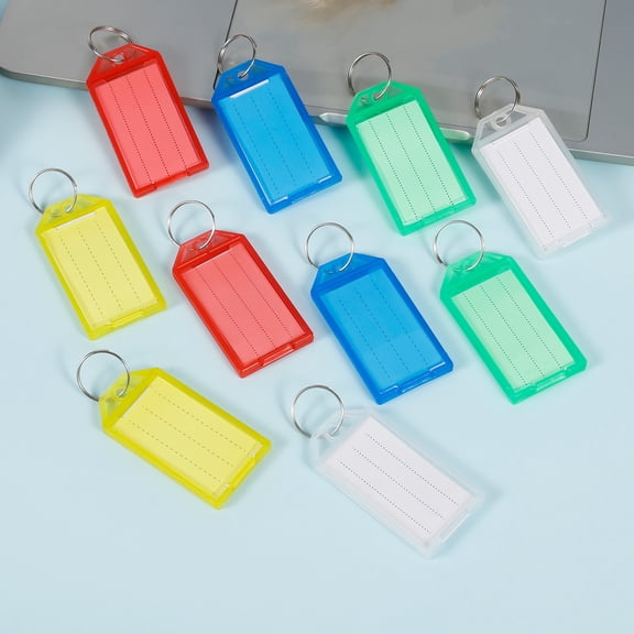 Atopoler 50 Pack Plastic Key Tag,Colorful Key Label with Ring and Label Window Luggage Tag for USB Drive Key Chains with Label Pets Key Id