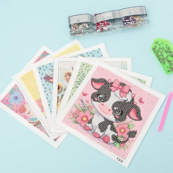 Atopoler 6 Pack Cartoon Diamond Painting Kit,Cute Animals Pattern Diamond Art Kit with Pen Tray Glue for Kid Beginner,6.69 x 6.69 inches