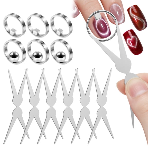 Atopoler 6 Pcs Ring and Y Shape Cat Eye Magnet,Portable Hollow Circular Nail Art Magnet,Mini Ring Cat Eye Tool for Beginner Nail Artist,Style 3