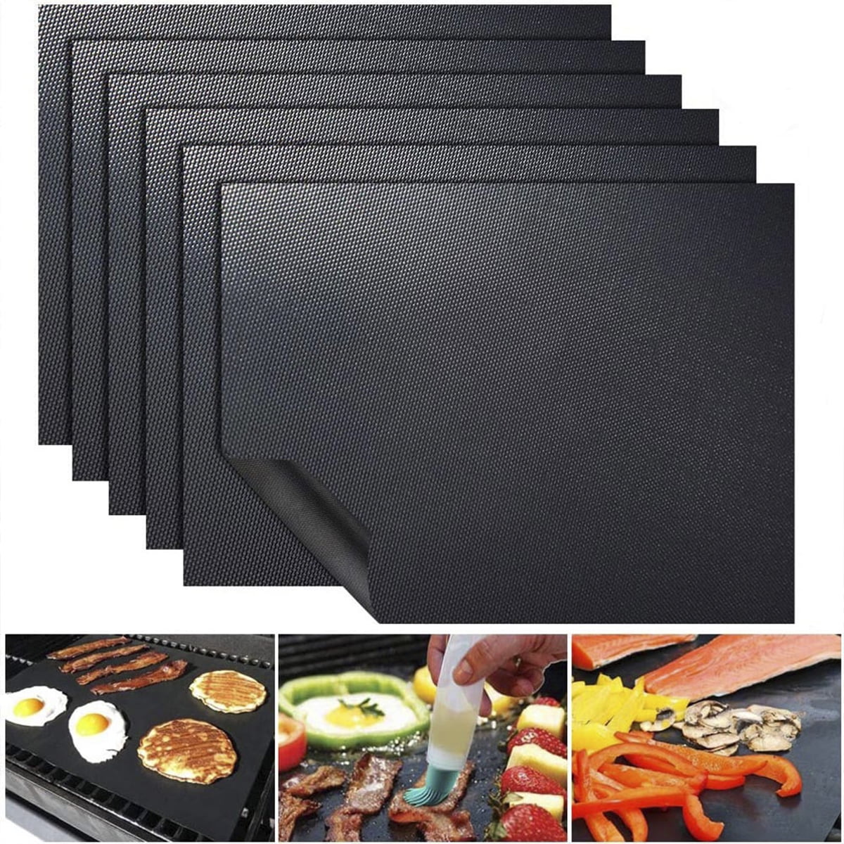 Atopoler 6Pcs Grill Mat Set Non-Stick BBQ Grill Mats Reusable Easy to Clean - 15.75 x 13inch, Black