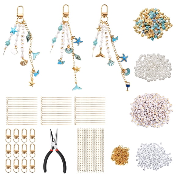 Atopoler 776 Pcs Keychain Making Kit,Sea Themed Alphabet Beads Custom Keychains with Tools for Crafting Jewelry Making,Blue Color