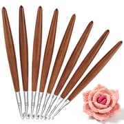 8 Pcs Ergonomic Crochet Hook Set,Arthritic Hands Friendly Aluminum Hooks with Wood Handle,Assorted Sizes 3.0 mm to 7.0 mm