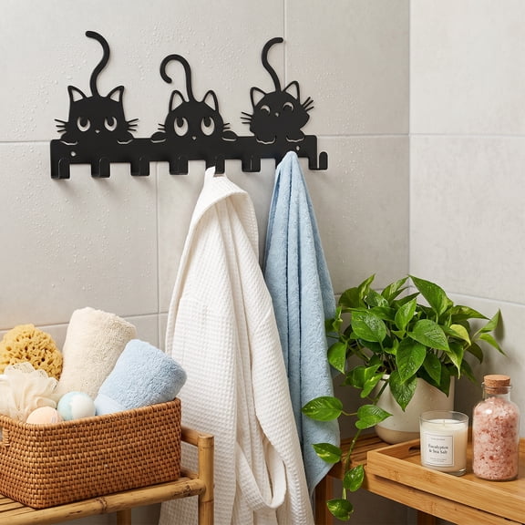 Atopoler Cute Cat Key Holder,Wall Mounted Multifunctional Key Hanger with Screws and Anchors for Entryway Front Door Hallway Garage,8 Hooks