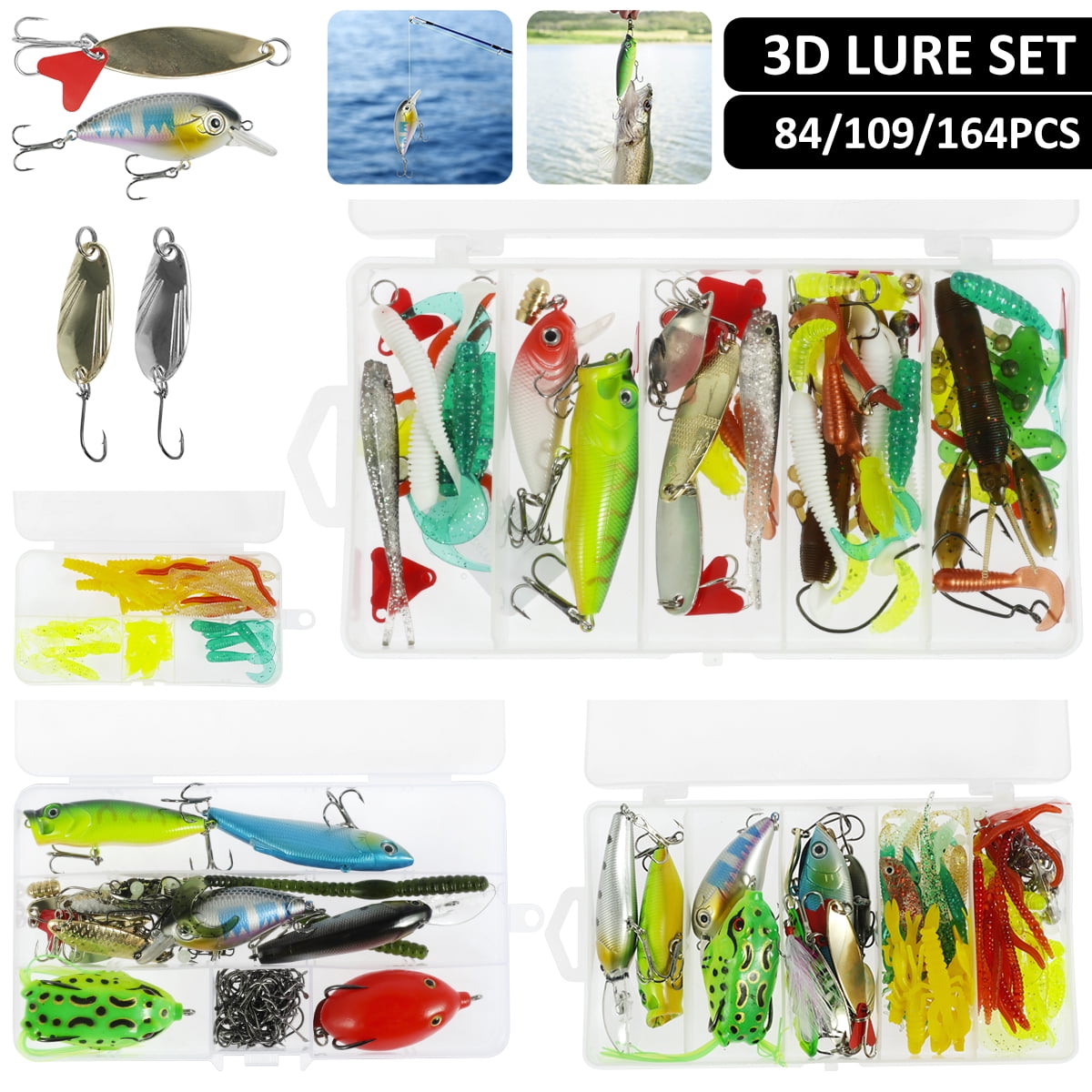 Atopoler Fishing Lure Kit Hard Lure Baits Set Metal Life-Like 3D Fishing  Lures,84Pcs 
