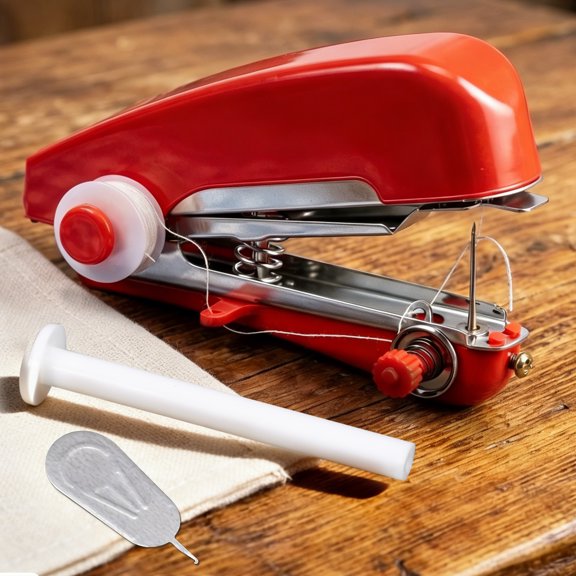 Atopoler Mini Handheld Sewing Machine,Portable Manual Sewing Machine for Fabric Clothing Leather DIY,Home Travel Quick Stitch,Red Color