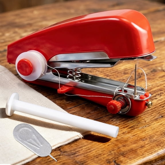 Atopoler Mini Handheld Sewing Machine,Portable Manual Sewing Machine for Fabric Clothing Leather DIY,Home Travel Quick Stitch,Red Color