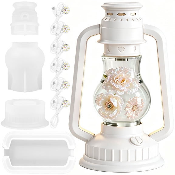 Atopoler Oil Lamp Resin Molds Set,Silicone Lamp Mold with 6 LED Lights,DIY Retro Lantern for Table Centerpiece Home Decoration