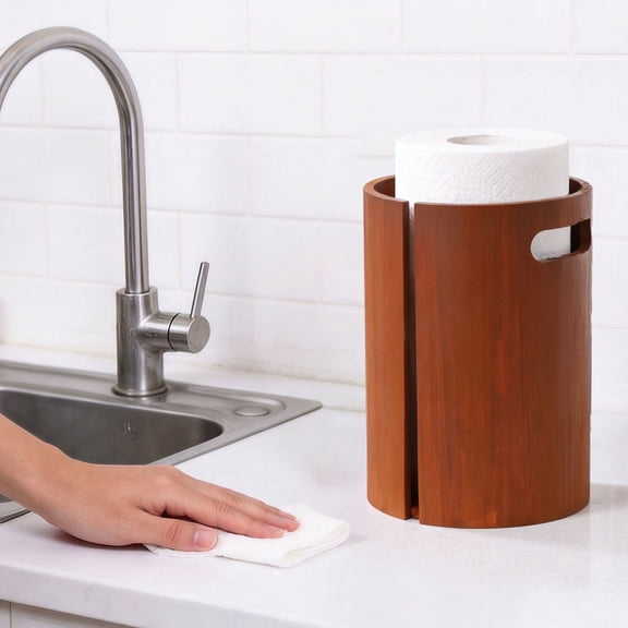 Atopoler Paper Towel Holder Countertop,Standing Paper Roll Holder with Splash Guard Handle Home Decor Essential for Kitchen Bathroom