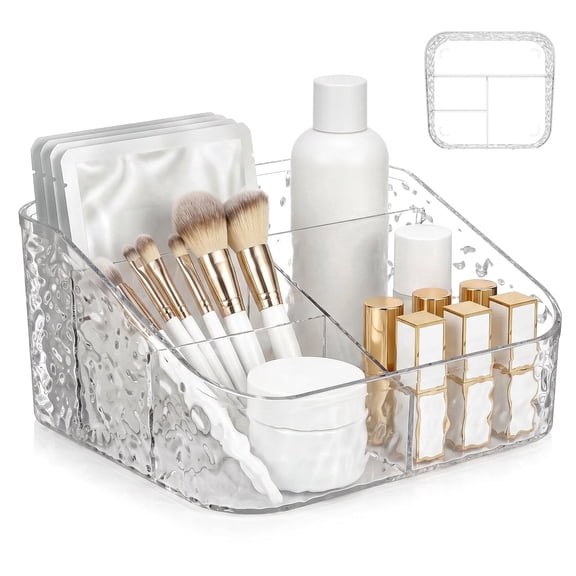Atopoler Plastic Divided Makeup Organizer,Vanity Skincare Holder, Water Ripple Design Countertop Cosmetic Storage for Cosmetic Skincare Face