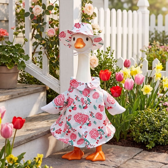 Atopoler Porch Goose Raincoat Outfits,Cute Lawn Goose Raincoat Costume with Umbrella and Hat,Garden Statue Dressup Clothing for 23 inches Cement