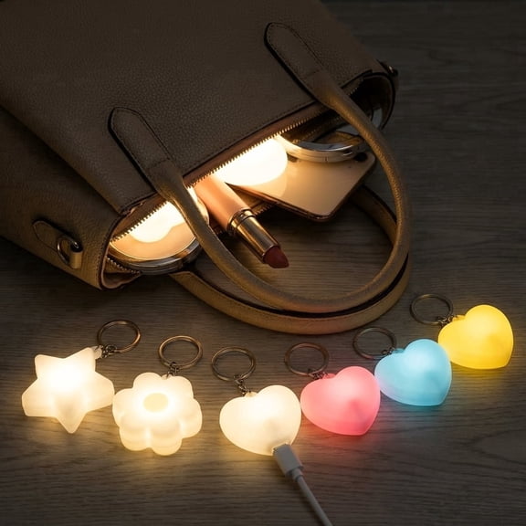 Atopoler 6 Pcs Rechargeable Purse Light,Star Heart Flower Shape Touch Sensing Keychain Light,Portable Mini Handbag Lamp,for Women Girls,Style 1