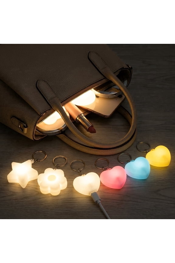 6 Pcs Rechargeable Purse Light,Star Heart Flower Shape Touch Sensing Keychain Light,Portable Mini Handbag Lamp,for Women Girls,Style 1
