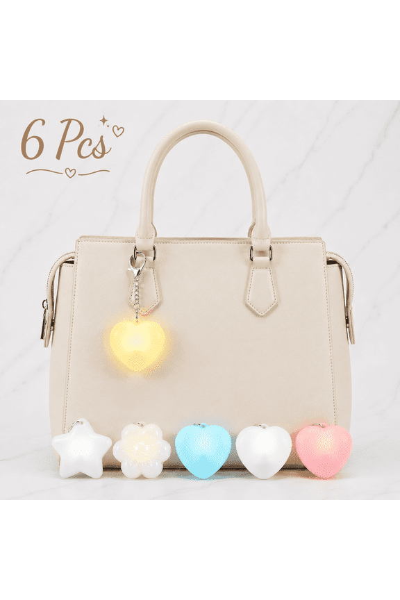 Rechargeable Handbag Light,6 Pcs Mini Motion Sensor Purse Finder Light for Women,Star Heart Flower Shape Hanging Keychain,Style 1