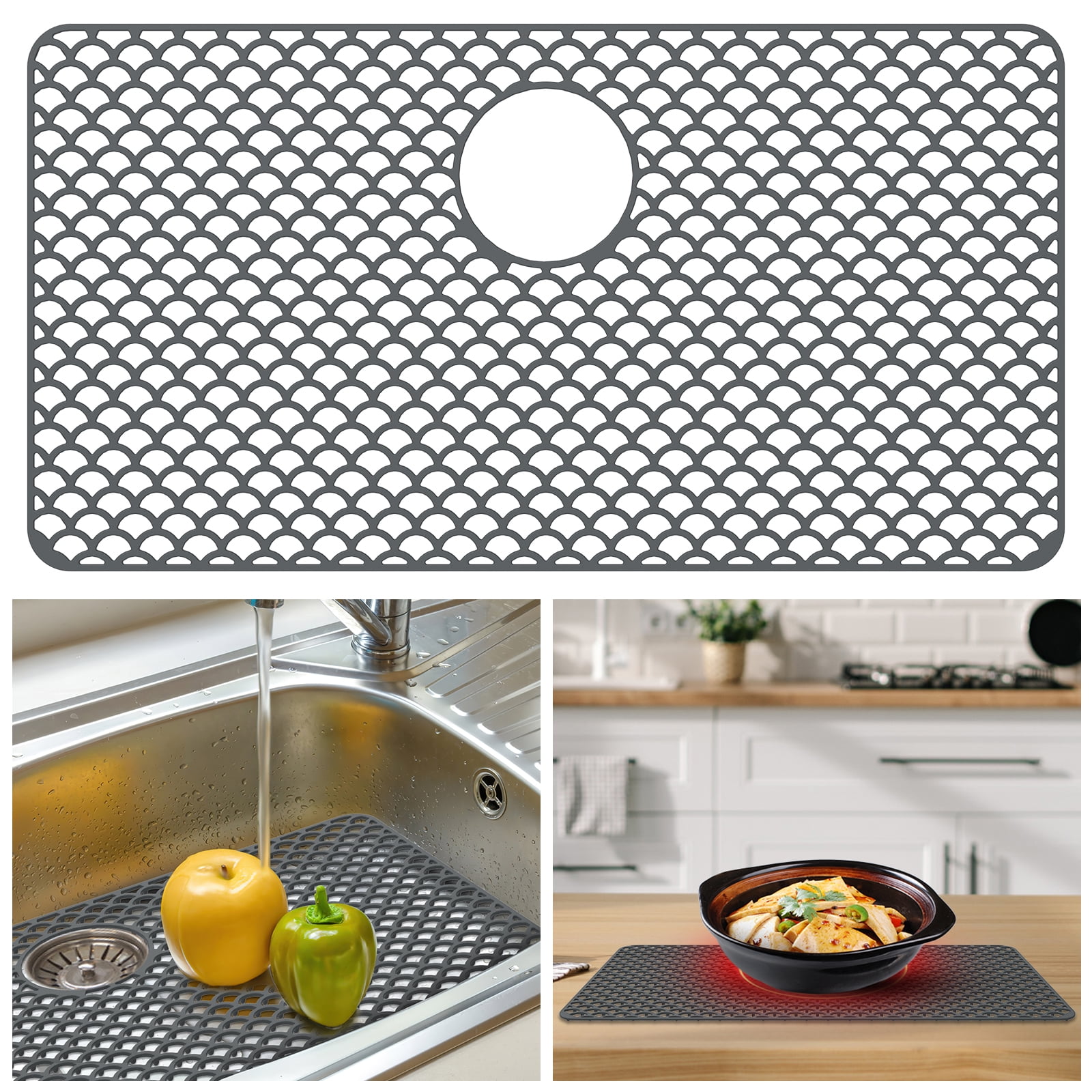 Silicone Sink Protector Mat 24.8x13, Single Bowl Sink Protectors for  Kitchen Sink Tray, Center Drain Kitchen Sink Mat for Bottom of Sink Liner,  Sink
