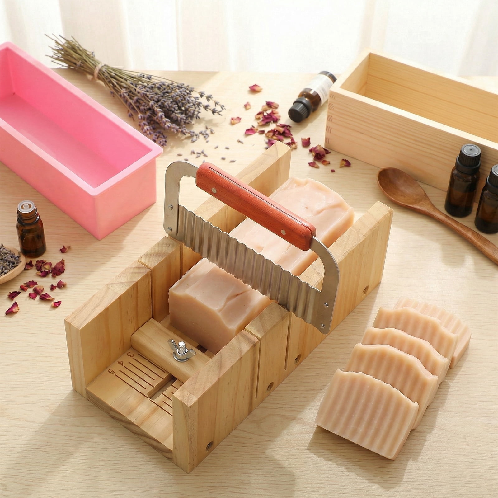 Atopoler Soap Making Kit,DIY Soap Making Set with 40.58oz Silicone Inner Mold Wood Box and 2 Slicer Complete Crafting Set for Homemade Crafting