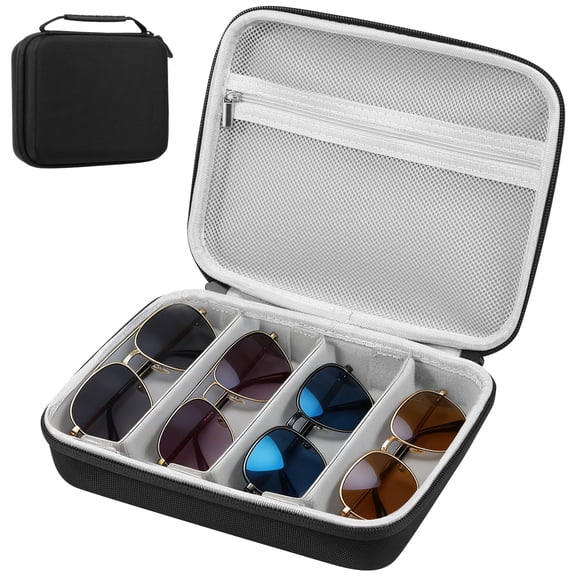 Atopoler 4 Slots Travel Sunglasses Organizer Case,Portable Multiple Glasses Case,Adjustable Slot Hard Shell Eyeglasses Storage Box with Zipper