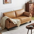 thumbnail image 1 of Atopston 66" Faux Leather Couch, Small Sofa with Thick Cushion and Wooden Legs, for compact apartment loft and office, Tan, 1 of 9
