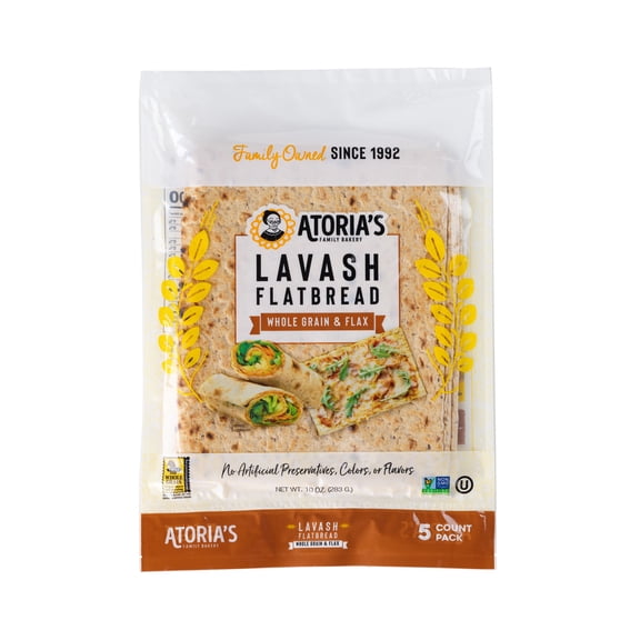 Atoria's Family Bakery Lavash with Whole Grain & Flax Flatbread 10-Packs of 5 Flatbread (50 Flatbread)