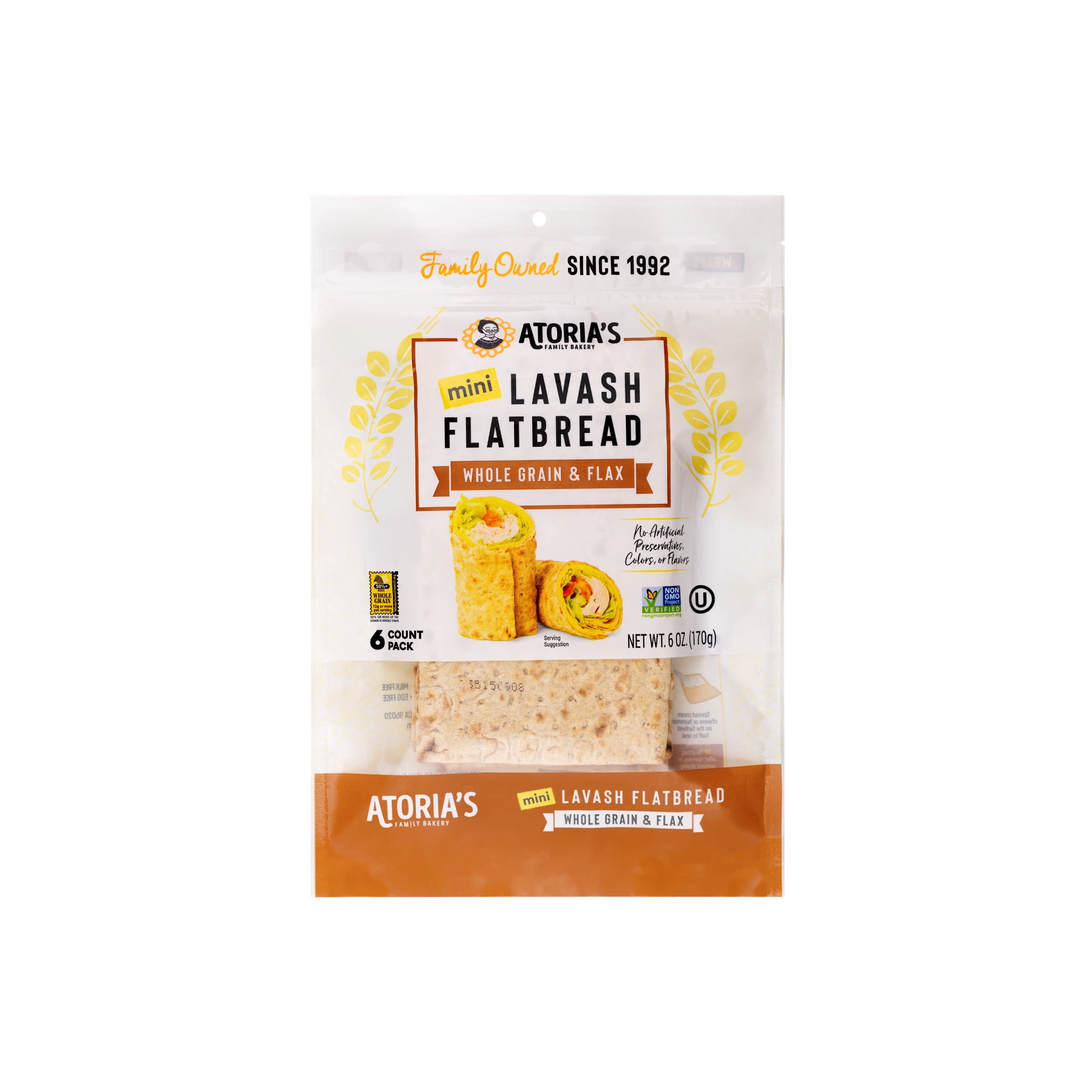 Atoria's Family Bakery Mini Lavash with Whole Grain & Flax Flatbread 8-Packs of 6 Flatbread (48 Flatbread)