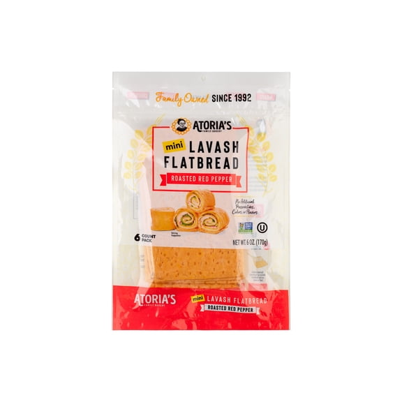 Atoria's Family Bakery NEW Roasted Red Pepper Mini Lavash Flatbread 8-Packs of 6 Flatbread (48 Flatbread)