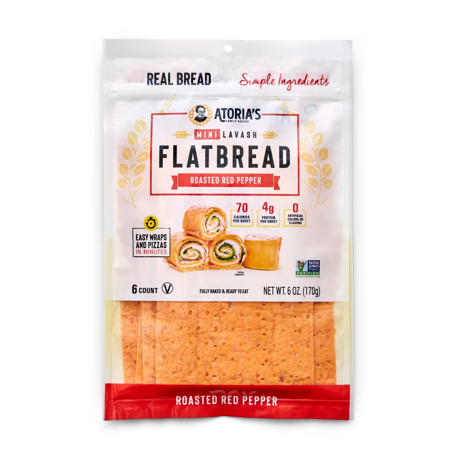 Atoria's Family Bakery NEW Roasted Red Pepper Mini Lavash Flatbread 8