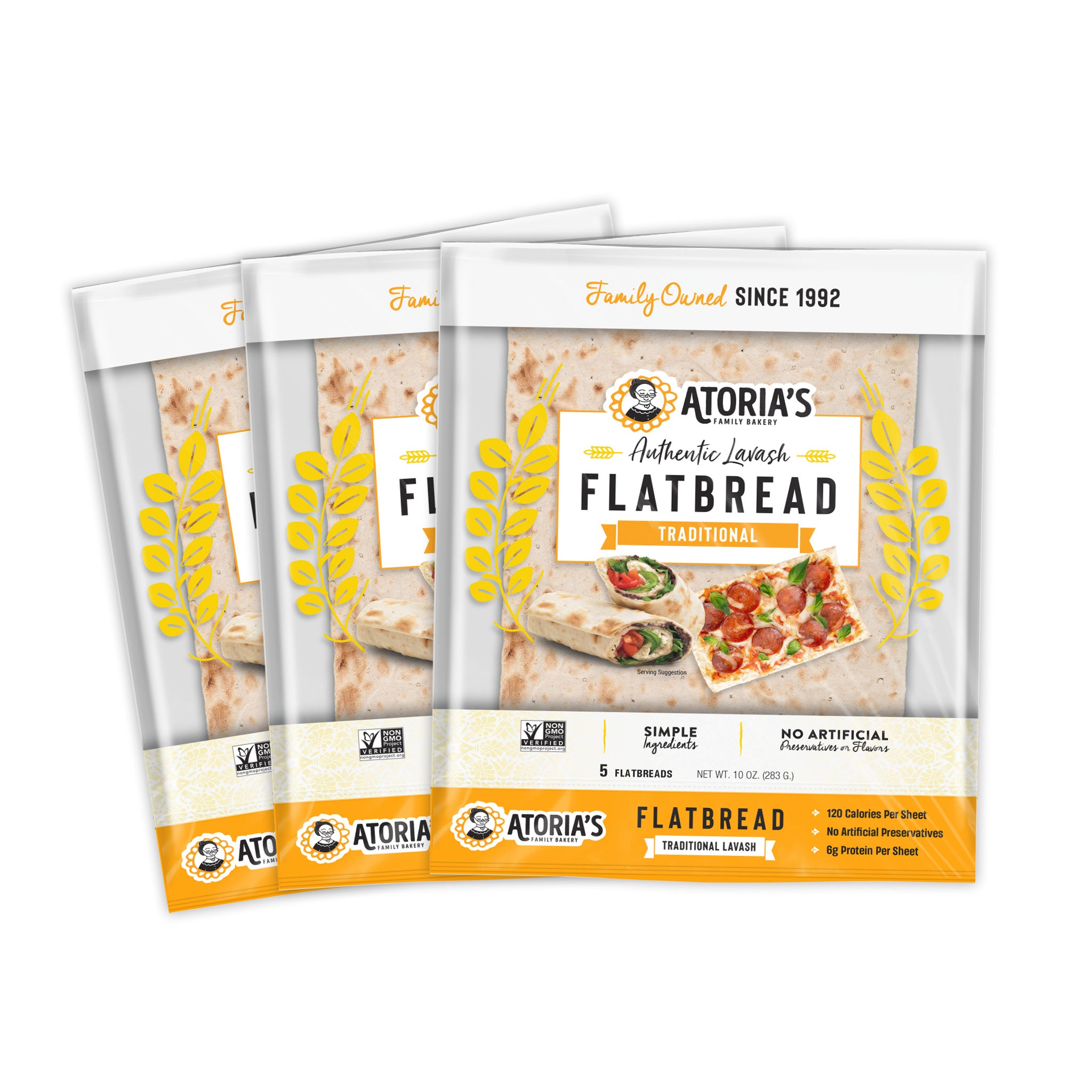 Atoria's Family Bakery Traditional Lavash Flatbread 3Packs of 5