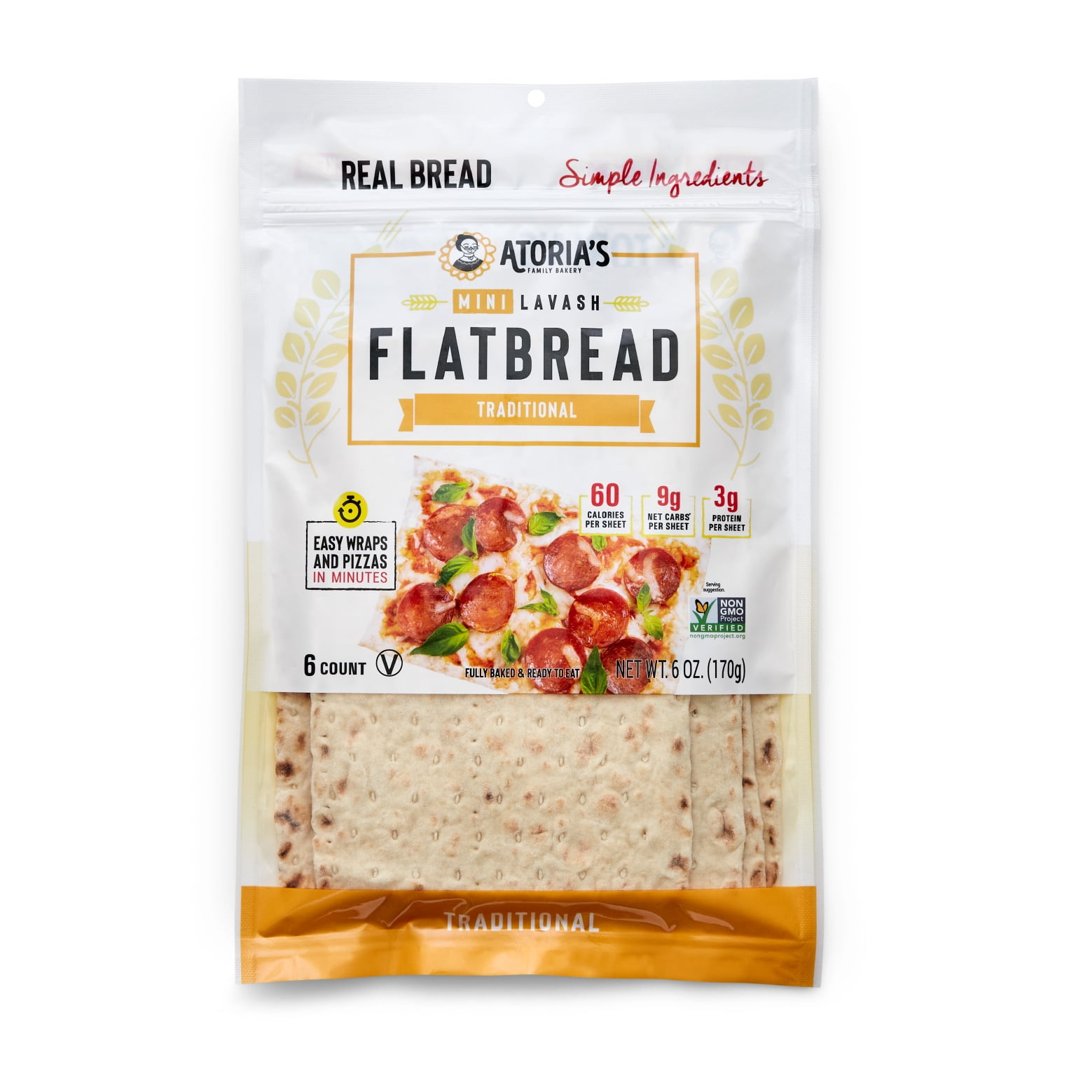 Atoria's Family Bakery Traditional Mini Lavash Flatbread 4Packs of 6