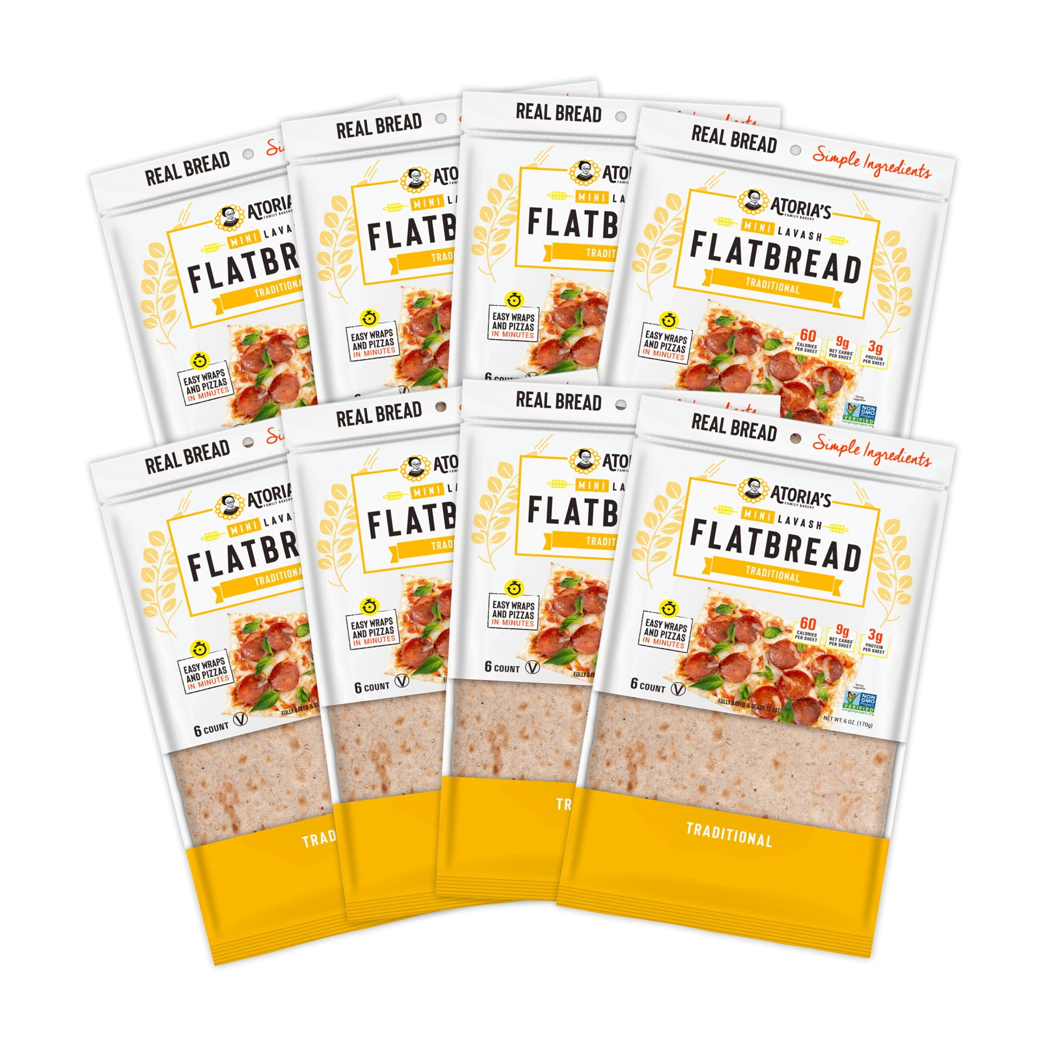 Atoria's Family Bakery Traditional Mini Lavash Flatbread 8Packs of 6