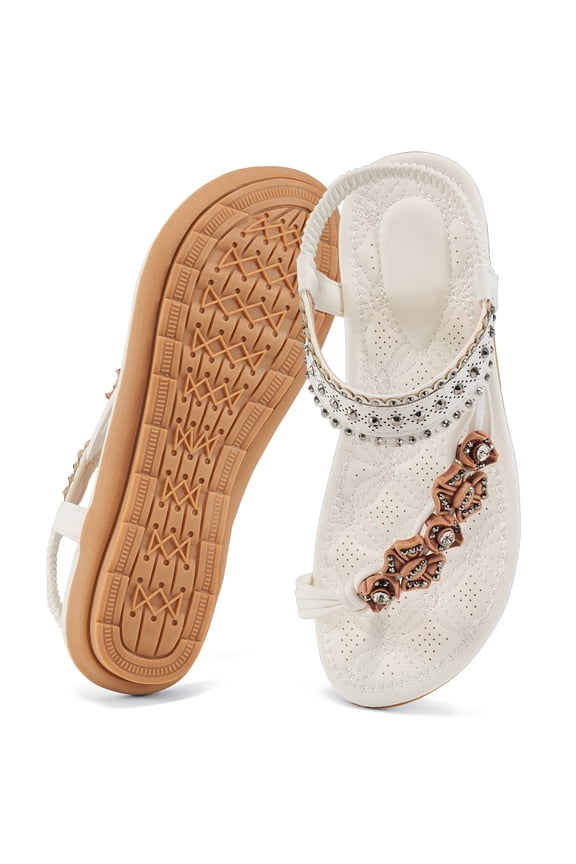 Summer Womens Flat Sandals Bohemian Beach Thong Sandals White 9