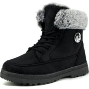 Atoshopce Winter Snow Boots for Women Lace Up Flat Outdoor Anti-Slip Ankle Boots