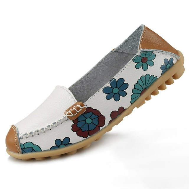 Women Comfortable Leather Loafers Casual Round Toe Driving