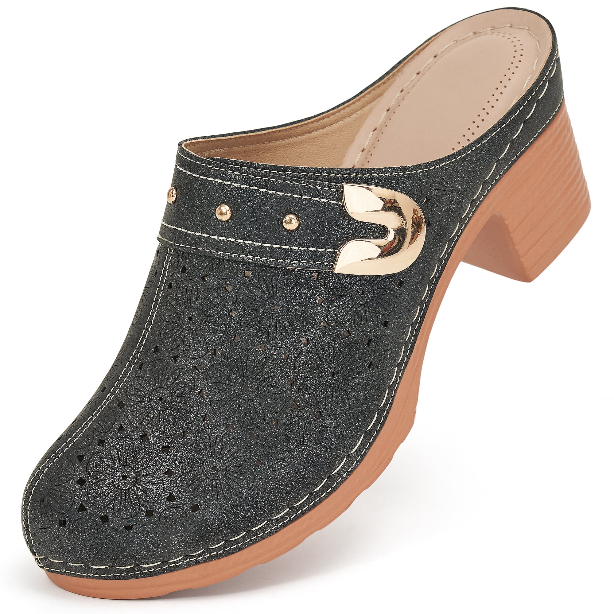Atoshopce Womens Block Heel Mule Closed Toe Slip On Clogs Mules Shoes for Women