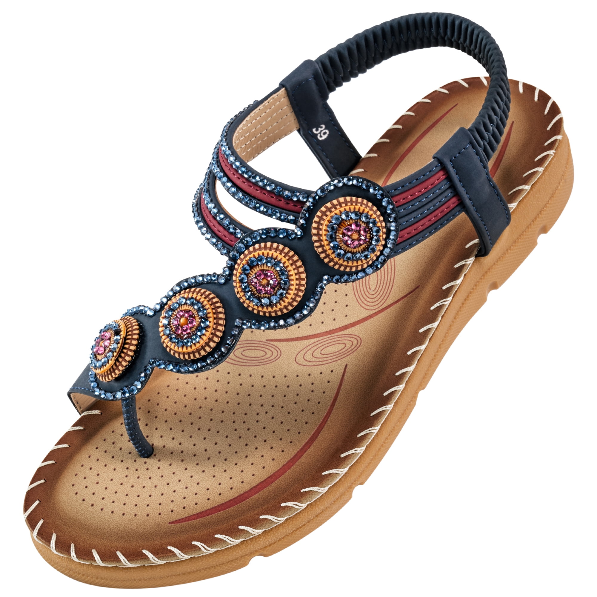 Atoshopce Womens Flat Sandals Summer Bohemian Beaded Flats Shoes