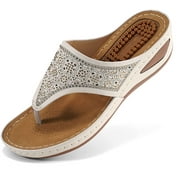 Atoshopce Womens Sandals Flip Flops for Women with Arch Support Cushion Summer Casual Rhinestone Massage Wedge Sandal