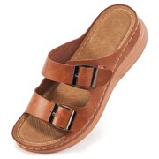 Atoshopce Womens Wedge Sandals Summer Casual Open Toe Buckle Platform Sandal Slip On Beach Flatform Shoes