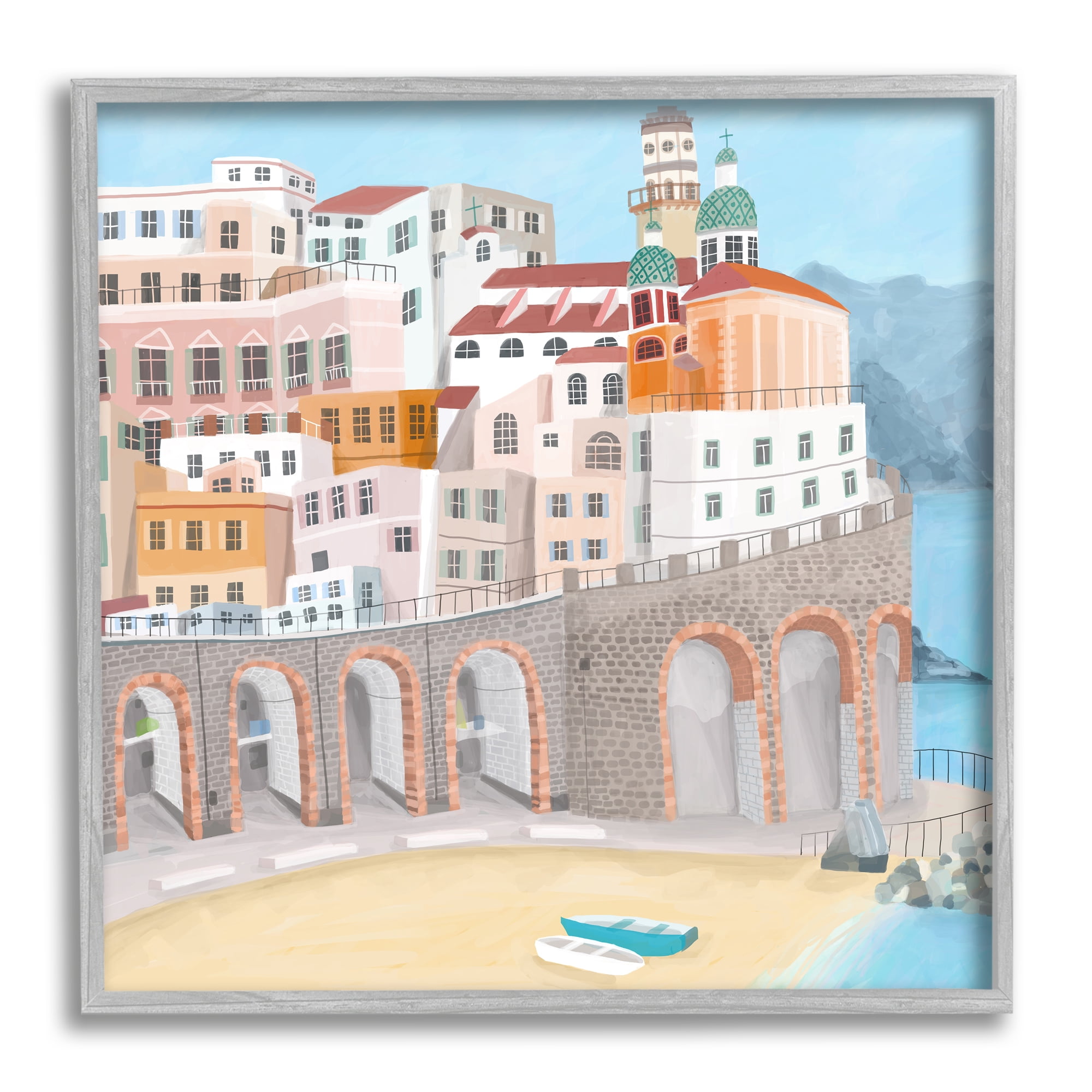 Atrani Architecture Seaside Italian City Buildings Town & City Framed Art Print Wall Art, 17x17