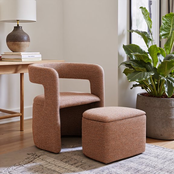 Atria Accent Chair & Ottoman Tawny Brown Ottoman, Modern Style, Shearling style fabric, Engineered Wood, Indoor Living