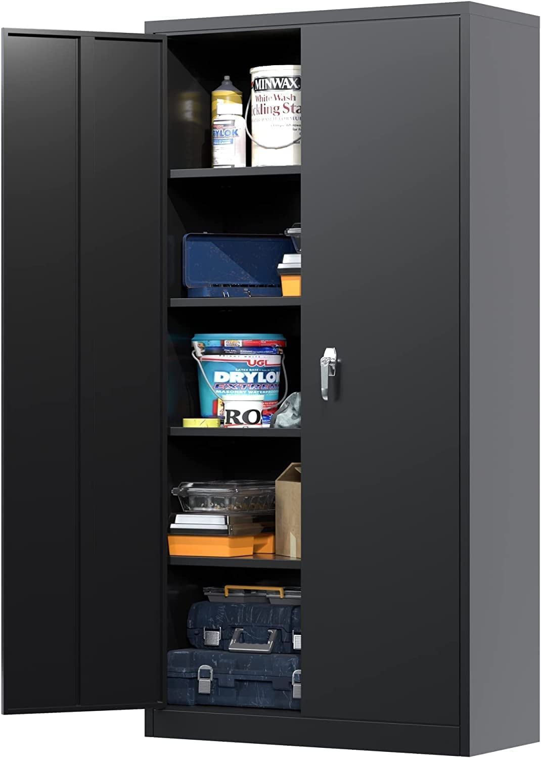 Atripark Black Metal Storage Cabinet with Lock,72 Steel Lockable File  Cabinet with 4 Adjustable Shelves, Cabinets for Garage,Home,Office