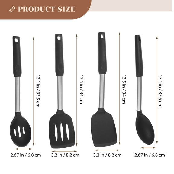 IBASETOY 1Set Silicone Kitchen Utensils Set Black Dishwasher Safe with Ergonomic Handles