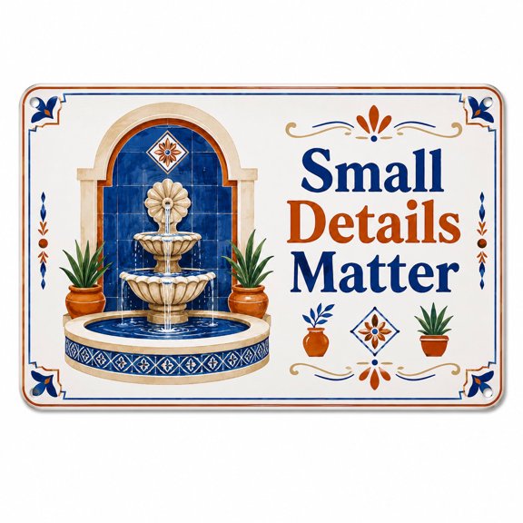 Atrium Fountain Poster Metal Sign for Indoor Atrium Alcove Relaxed European