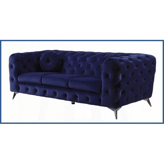 Atronia Blue Velvet Sofa with Button Tufting - Modern Luxury Living Room Furniture