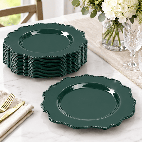Atrovirens Scalloped Plastic Disposable Party Dinnerware Set