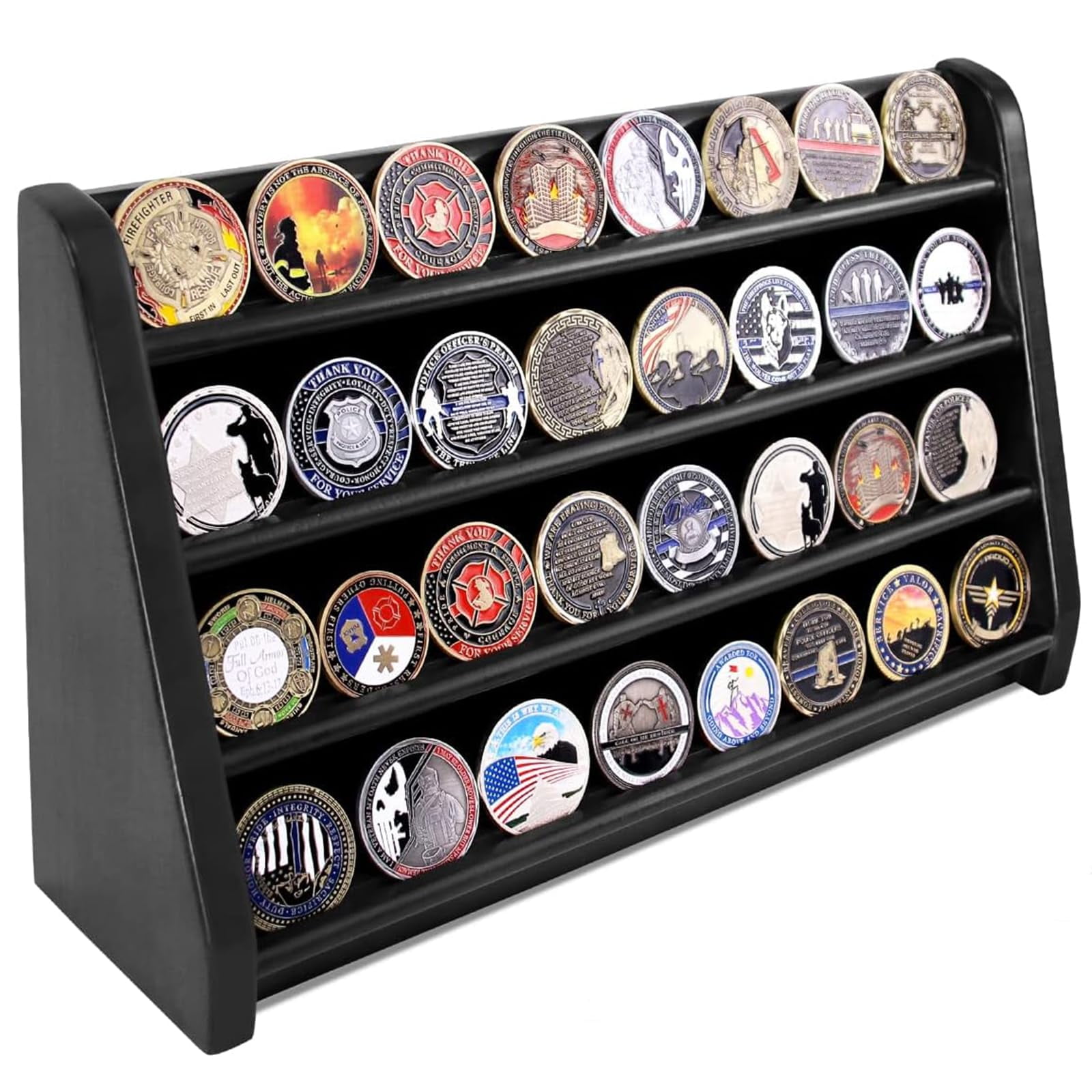6 Row Wooden Display Case For Challenge Coins & Poker Chips – Holds Up To 40