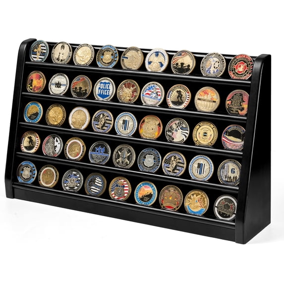 Coin Counting Rack Atsknsk Challenge Coin Display Case, 5 Row Military Coin Wooden Holder ...