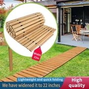 Atsknsk Extra Wide 4 Wooden Garden Pathway - Anti Slip Solid Wood Slats Steel Wire Linked, Roll Out Decorative Walkway for Beach, Patio & Party