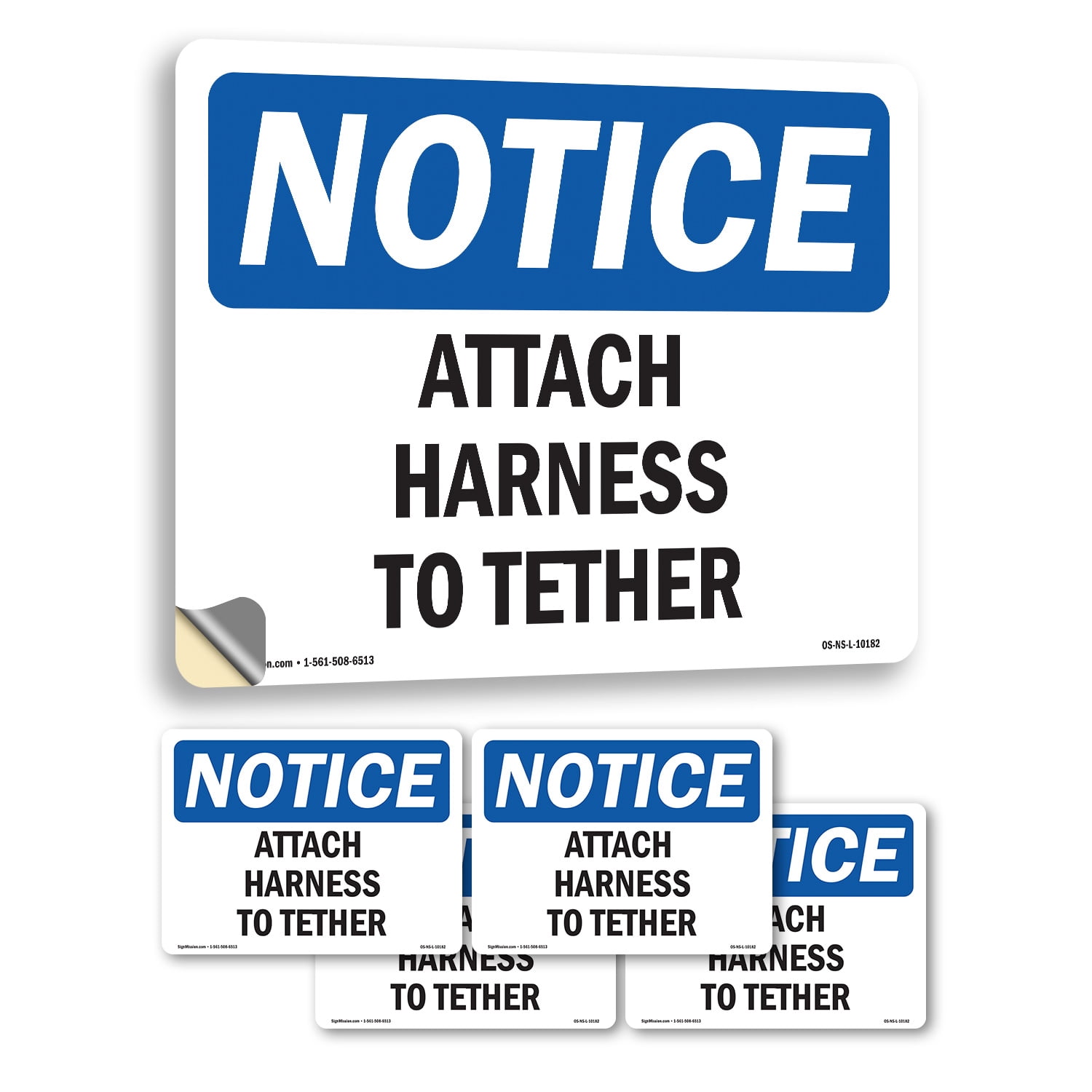 Attach Harness To Tether OSHA Notice Vinyl Decal Label 10 Inch x 7 Inch ...
