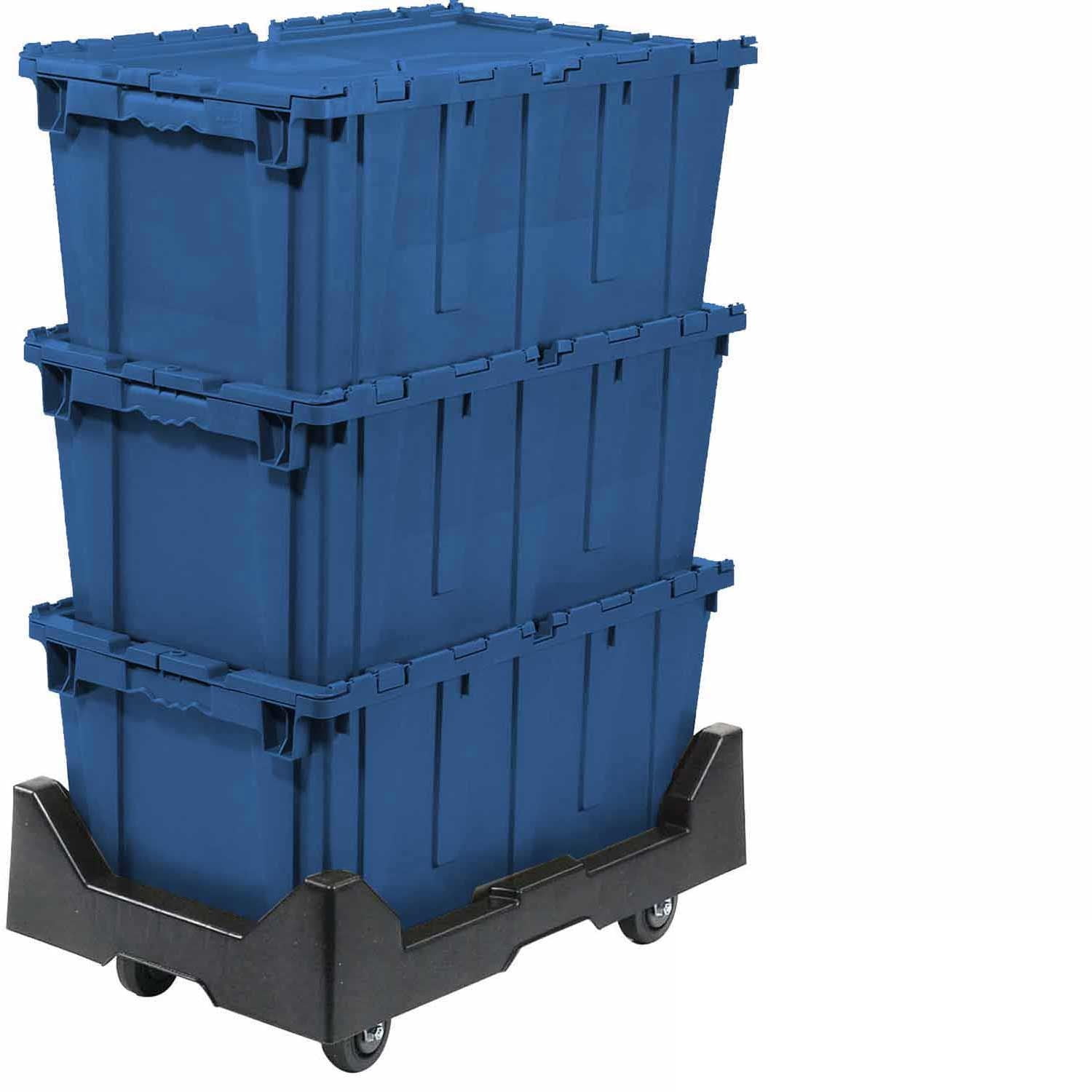 Storage Container Dolly Attached Lid Shipping Container with Dolly Combo, 27-3/16 x 16-5/8 x 12 ...