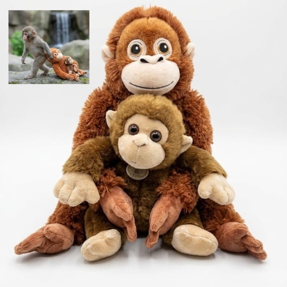 Attached Monkey Plush with Orangutan Plush, Large Soft Monkey Plushs Pair, Decorative Animal Plush, Japanese Macaque Inspired Zoo Animal Friend